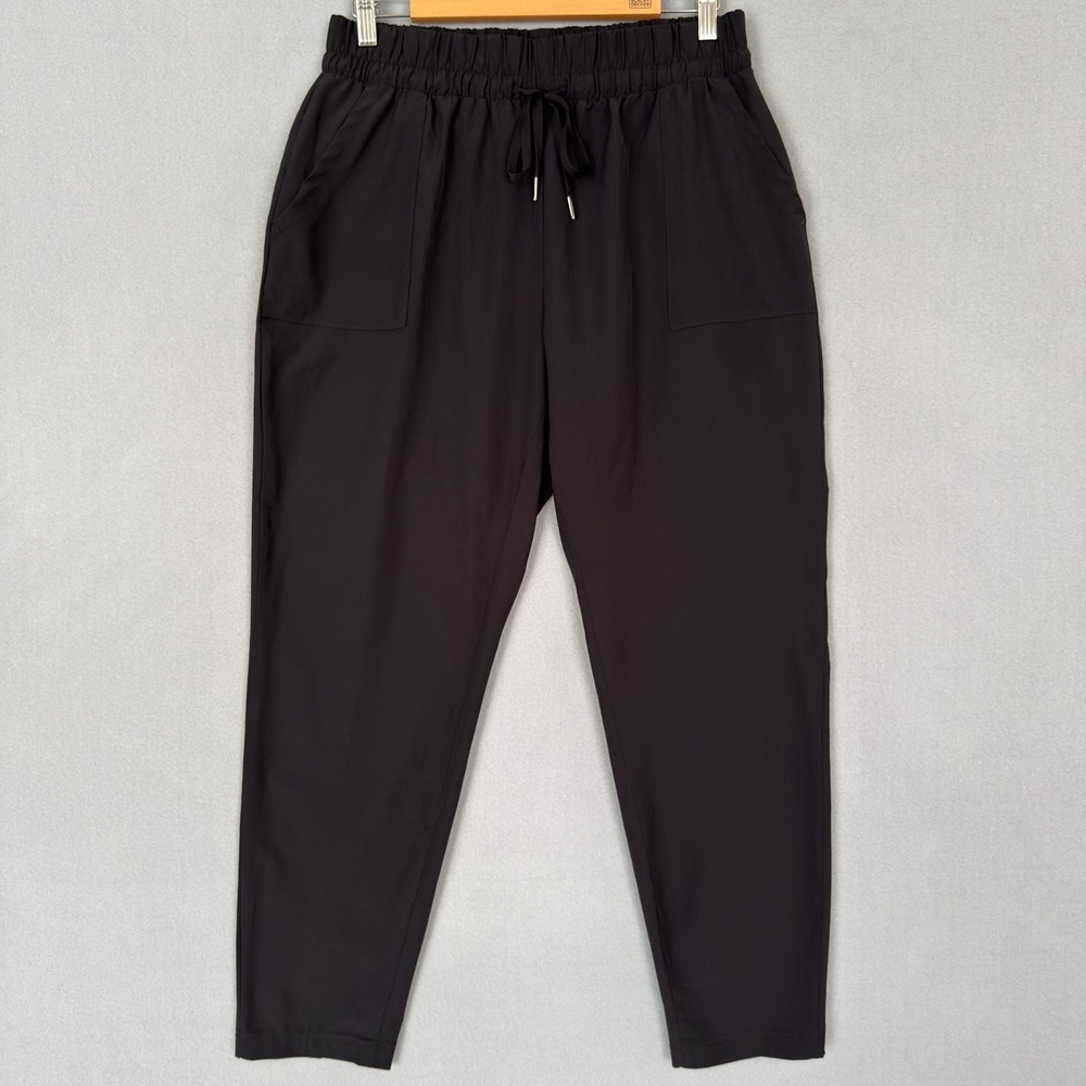 APANA Women's L Jogger Pants Black Elastic Waist Drawstring Pockets Athleisure